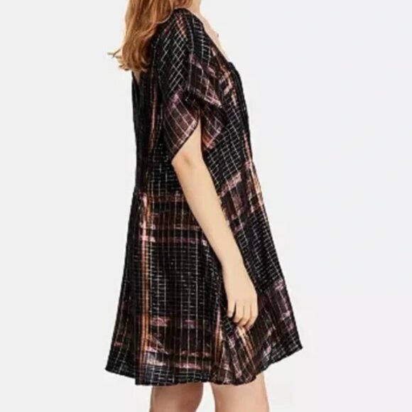 Free People Black Orange Plaid Mini Dress Oversized Baby Doll - Picture 10 of 10